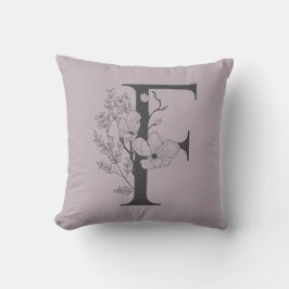 Elegant F Boho Floral Monogram Initial Lilac Gray Kissen