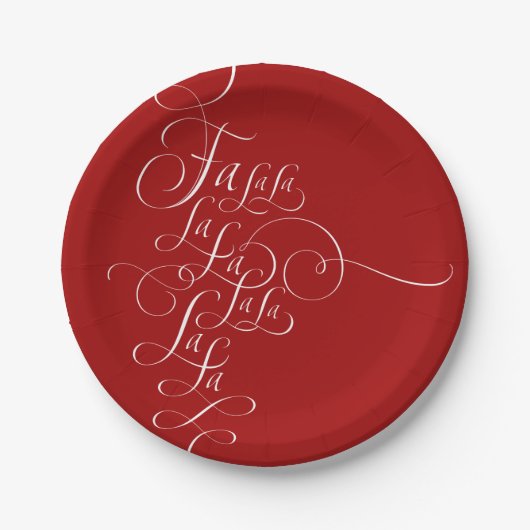 Elegant Fa la - Weihnachtskalligrafie Rot Pappteller (Vorderseite)