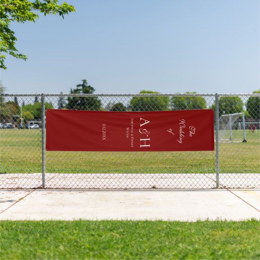 Elegant Fabric Wedding Welcome Banner - Ruby Red (InSitu)