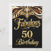 Elegant Fabulous 50 Birthday Black Gold Zebra Bow Einladung (Vorderseite)