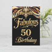 Elegant Fabulous 50 Birthday Black Gold Zebra Bow Einladung (Stehend Vorderseite)