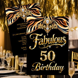 Elegant Fabulous 50 Birthday Black Gold Zebra Bow Einladung