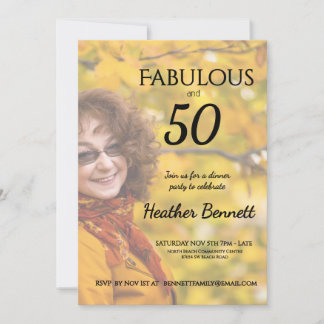 Elegant Fabulous 50Modern Photo Birthday Party Einladung