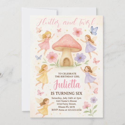 Elegant Fairy Birthday Einladung (Vorderseite)