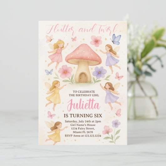 Elegant Fairy Birthday Einladung (Stehend Vorderseite)