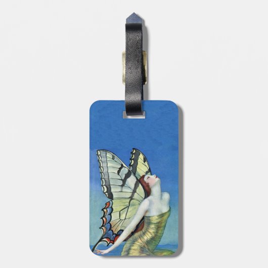 Elegant Fairy Butterfly Wings Golden Dress Gepäckanhänger (Rückseite vertikal)