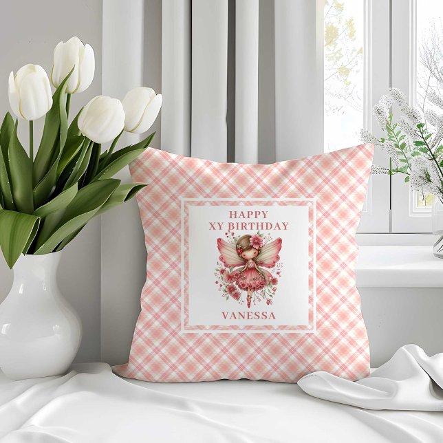 Elegant Fairy Girl Blush Floral Birthday Pillow  Kissen (Elegant Fairy Girl Blush Floral Birthday Pillow Decor

)