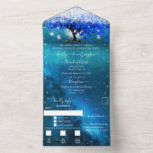 Elegant Fairy Lights Blue Heart Leaf Tree Wedding All In One Einladung (Innen Boden)