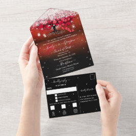 Elegant Fairy Lights Red Heart Leaf Tree Wedding A All In One Einladung