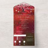 Elegant Fairy Lights Red Heart Leaf Tree Wedding All In One Einladung (Innen Boden)