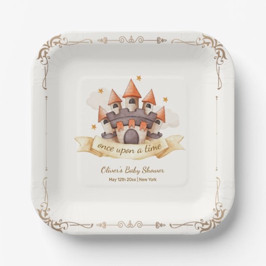 Elegant Fairytale Prince Castle Baby Shower Pappteller (Vorderseite)