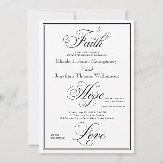 Elegant Faith Hope Liebe Script Hochzeitseinladung Einladung (Vorderseite)