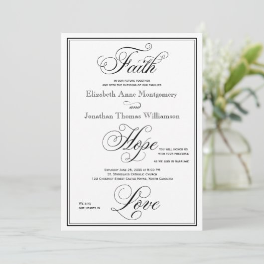 Elegant Faith Hope Liebe Script Hochzeitseinladung Einladung (Stehend Vorderseite)