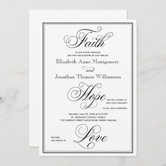 Elegant Faith Hope Liebe Script Hochzeitseinladung Einladung (Vorne/Hinten)