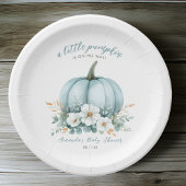 Elegant Fall Blue Pumpkin Floral Boy Baby Shower Pappteller