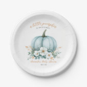 Elegant Fall Blue Pumpkin Floral Boy Baby Shower Pappteller (Vorderseite)