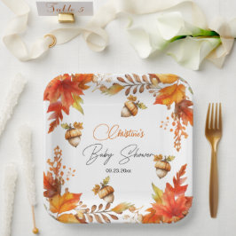 Elegant Fall Boho Floral Baby Shower Pappteller