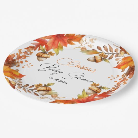 Elegant Fall Boho Floral Baby Shower Pappteller (Schrägansicht)