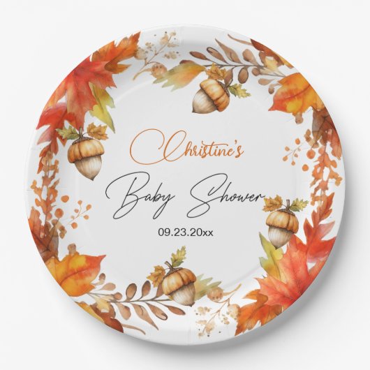 Elegant Fall Boho Floral Baby Shower Pappteller (Vorderseite)