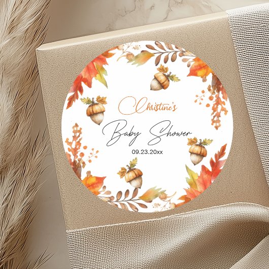 Elegant Fall Boho Floral Baby Shower Runder Aufkleber