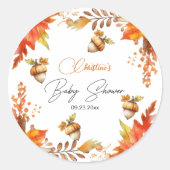 Elegant Fall Boho Floral Baby Shower Runder Aufkleber (Vorderseite)
