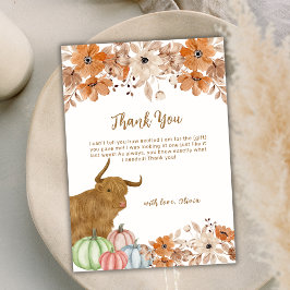 Elegant Fall Boho Floral Highland Cow Baby Shower Dankeskarte