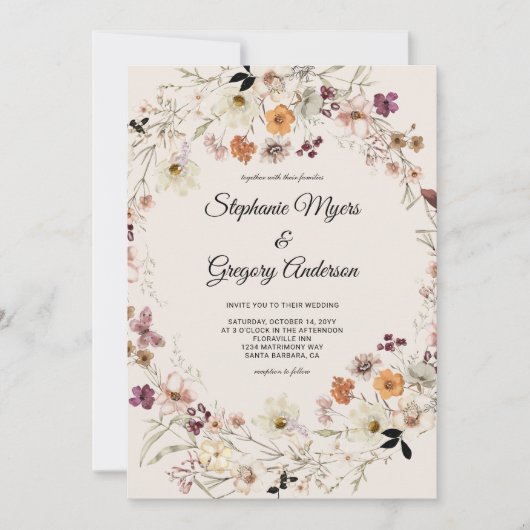 Elegant Fall Boho Wildblumen Hochzeit Einladung (Vorderseite)