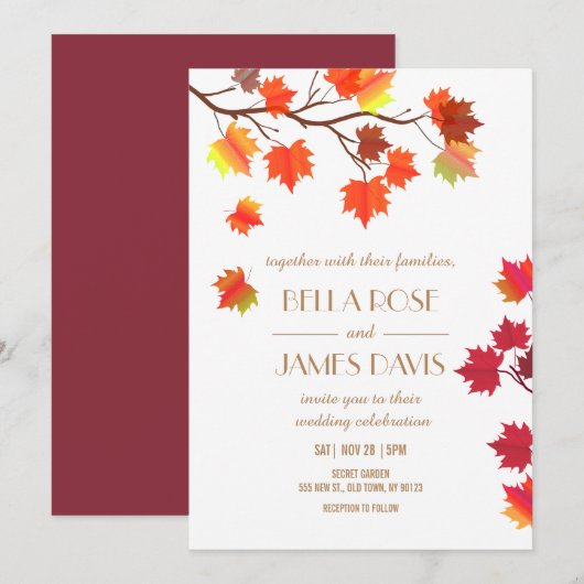 Elegant Fall Burgund Einladungen für Hochzeiten (Vorne/Hinten)