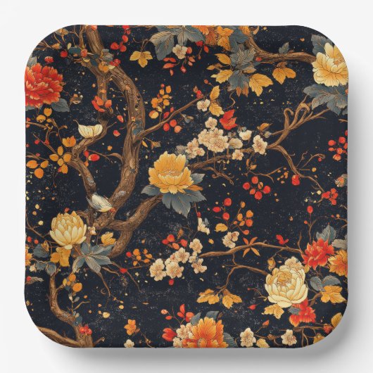 Elegant Fall Chinoiserie Paper Plate Pappteller (Vorderseite)