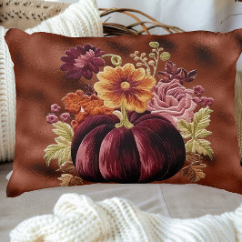 Elegant Fall Embroidered Pumpkin Flowers Dekokissen