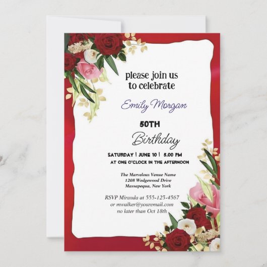 Elegant Fall Floral 50. Geburtstag Einladung (Vorderseite)