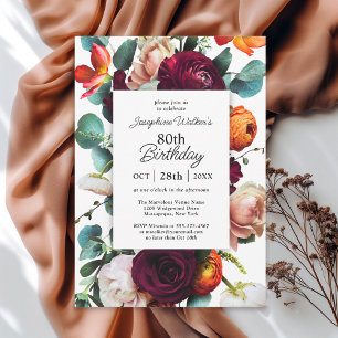 Elegant Fall Floral 80. Geburtstagsparty Einladung