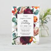 Elegant Fall Floral 90. Geburtstagsparty Einladung (Stehend Vorderseite)