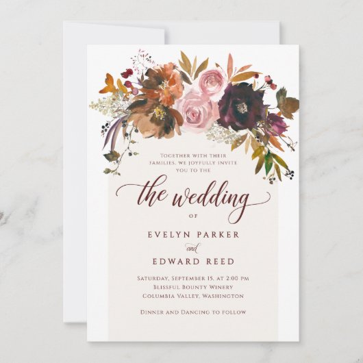 Elegant Fall Floral Boho Wedding Einladung (Vorderseite)
