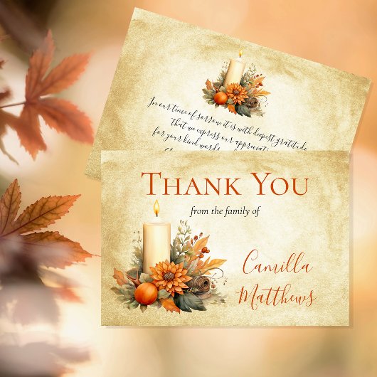 Elegant Fall Floral | Candle Bereavement Vielen Da Dankeskarte