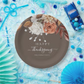 Elegant Fall Floral Happy Thanksgiving Pappteller (Party)