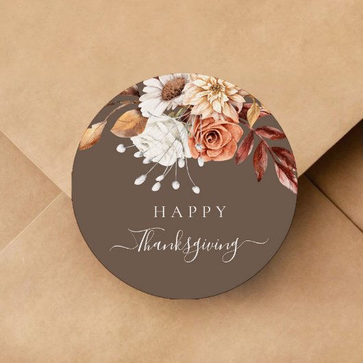 Elegant Fall Floral Happy Thanksgiving Runder Aufkleber