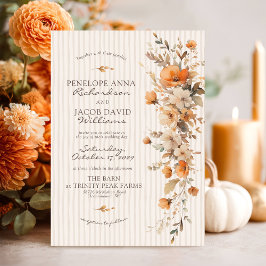 Elegant Fall Floral Ivory Striped Autumn Wedding Einladung