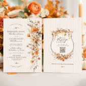 Elegant Fall Floral Ivory Striped Autumn Wedding Einladung
