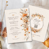 Elegant Fall Floral Ivory Striped Autumn Wedding Einladung