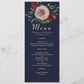 Elegant Fall Floral Navy Burgundy Hochzeit Menükarte (Vorderseite)
