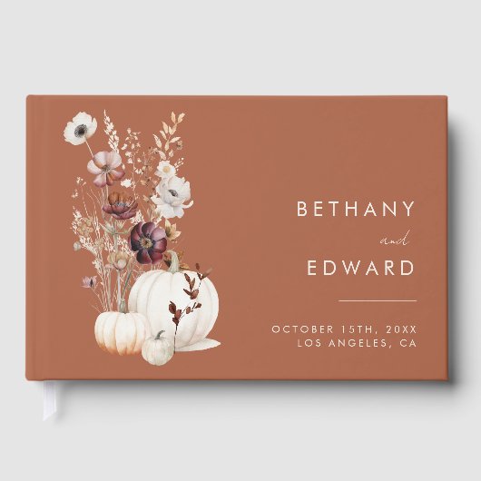 Elegant Fall Floral Pumpkin Wedding Gästebuch (Vorderseite)