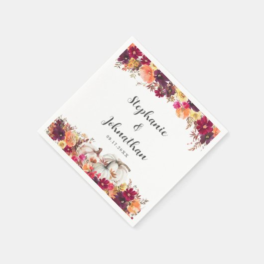 Elegant Fall Floral Pumpkin Wedding Serviette (Ecke)
