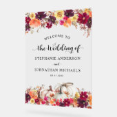 Elegant Fall Floral Pumpkin Wedding Willkommen Acrylschild (Winkel)