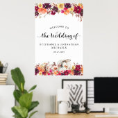 Elegant Fall Floral Pumpkin Wedding Willkommen Poster (Heimbüro)