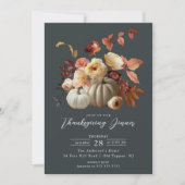 Elegant Fall Floral & Pumpkins Thanksgiving Einladung (Vorderseite)