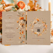 Elegant Fall Floral Rustic Kraft Autumn QR Wedding Einladung