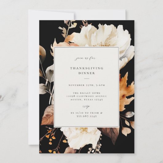 Elegant Fall Floral Thanksgiving Dinner Party Einladung (Vorderseite)
