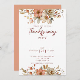Elegant Fall Floral Thanksgiving Party  Einladung