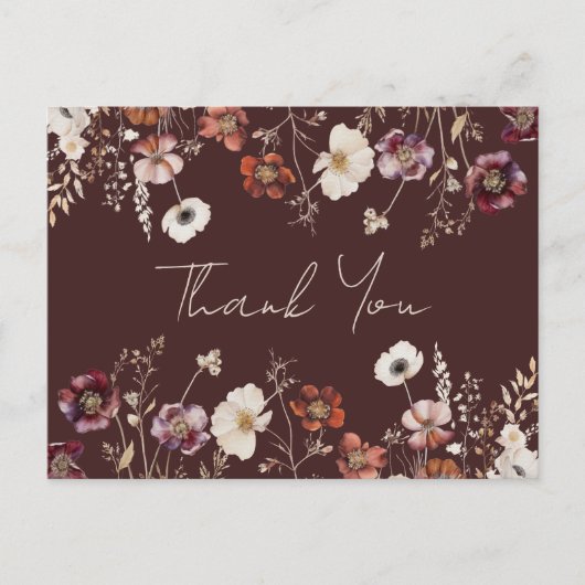 Elegant Fall Floral Wedding Danke Postcard Postkarte (Vorderseite)